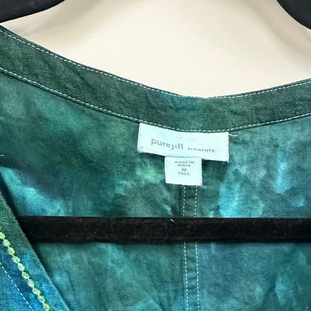 J. Jill Green blue Linen Tie-Dye dress M Tall - Picture 2 of 6
